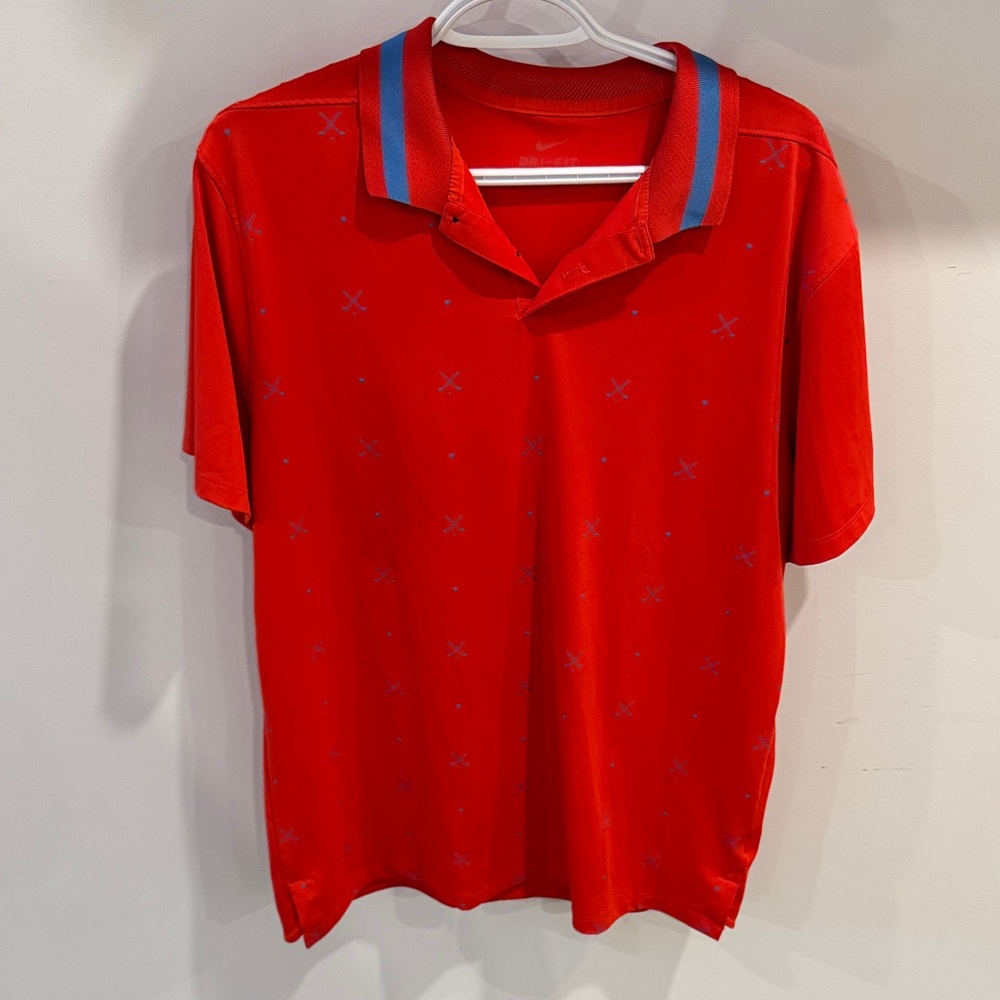 Red Polo Shirt with Striped Collar